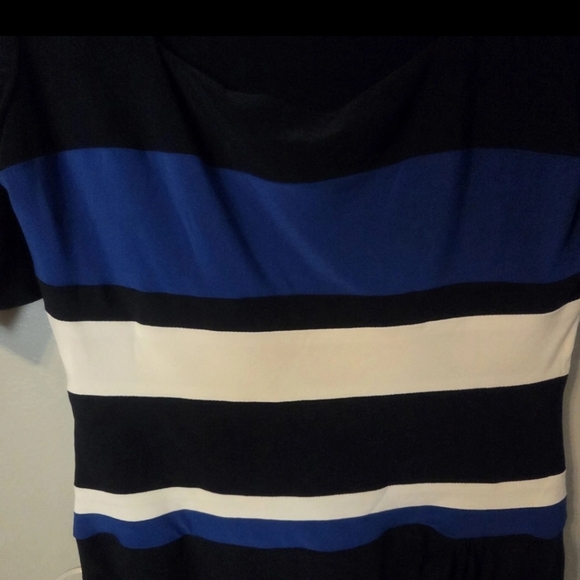 Lauren Ralph Lauren Women's Black and Blue Midi Dress. Sz 10 Preppy Office - Picture 3 of 5